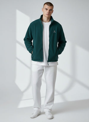 BeachBodyz® dark green fleece jacket for men and women with zip and pockets, streetwear style.