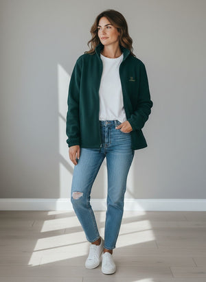 BeachBodyz® Silence dark green fleece jacket for men and women with zip closure and embroidered logo.