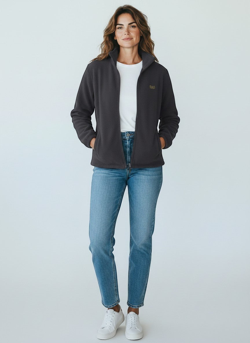 BeachBodyz® dark grey fleece jacket for men and women with zip closure and embroidered logo on chest.