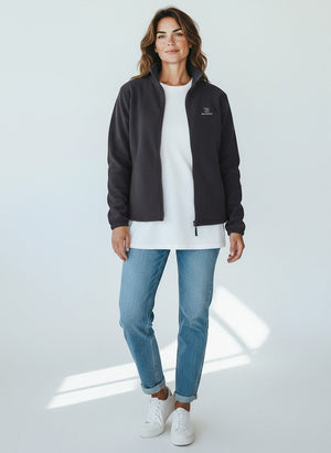 BeachBodyz® dark grey fleece jacket with zip closure and embroidered logo on chest. Casual streetwear style.