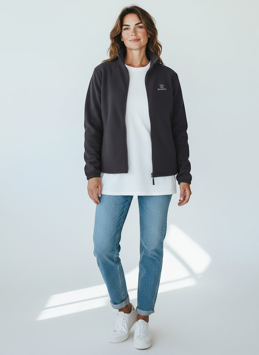 BeachBodyz® dark grey fleece jacket with zip closure and embroidered logo on chest. Casual streetwear style.