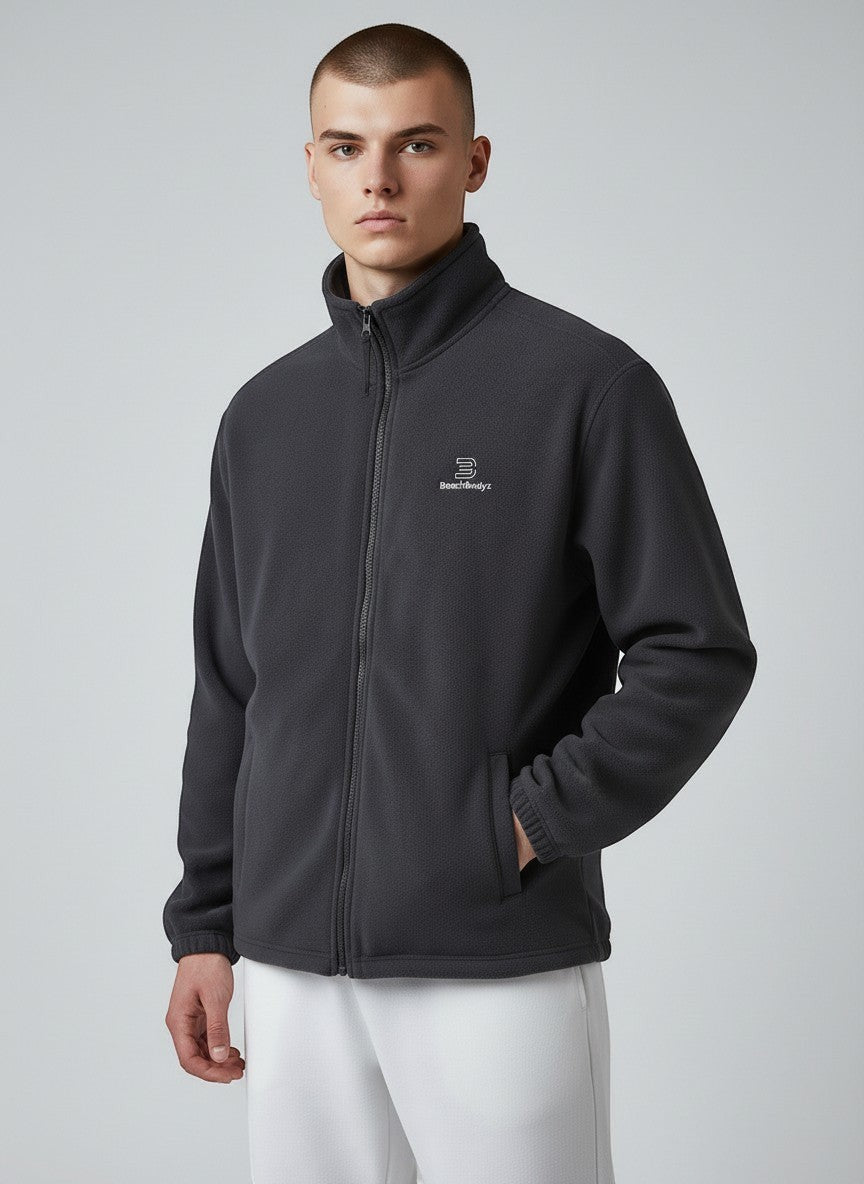 BeachBodyz® dark grey fleece jacket for men and women with full zip and embroidered logo on chest.