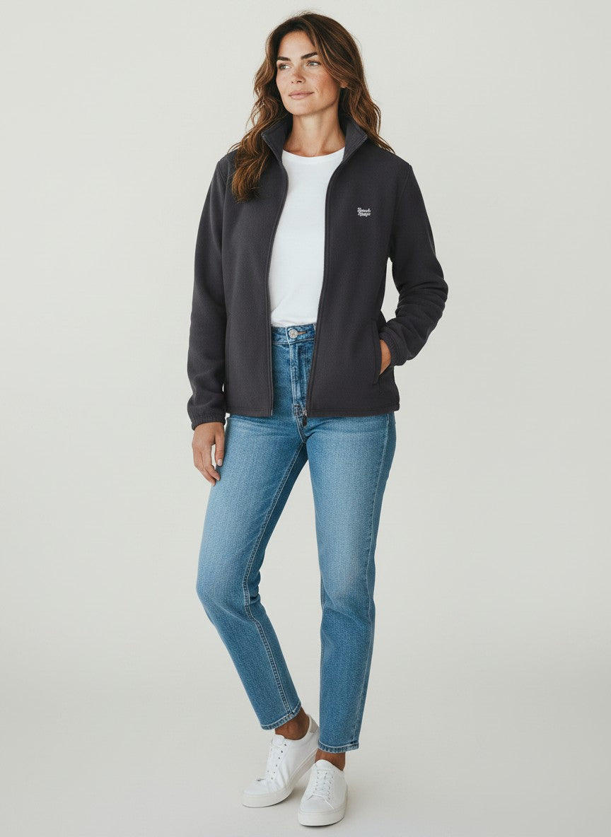 BeachBodyz® dark grey fleece jacket with full zip and embroidered logo. Comfortable streetwear style.