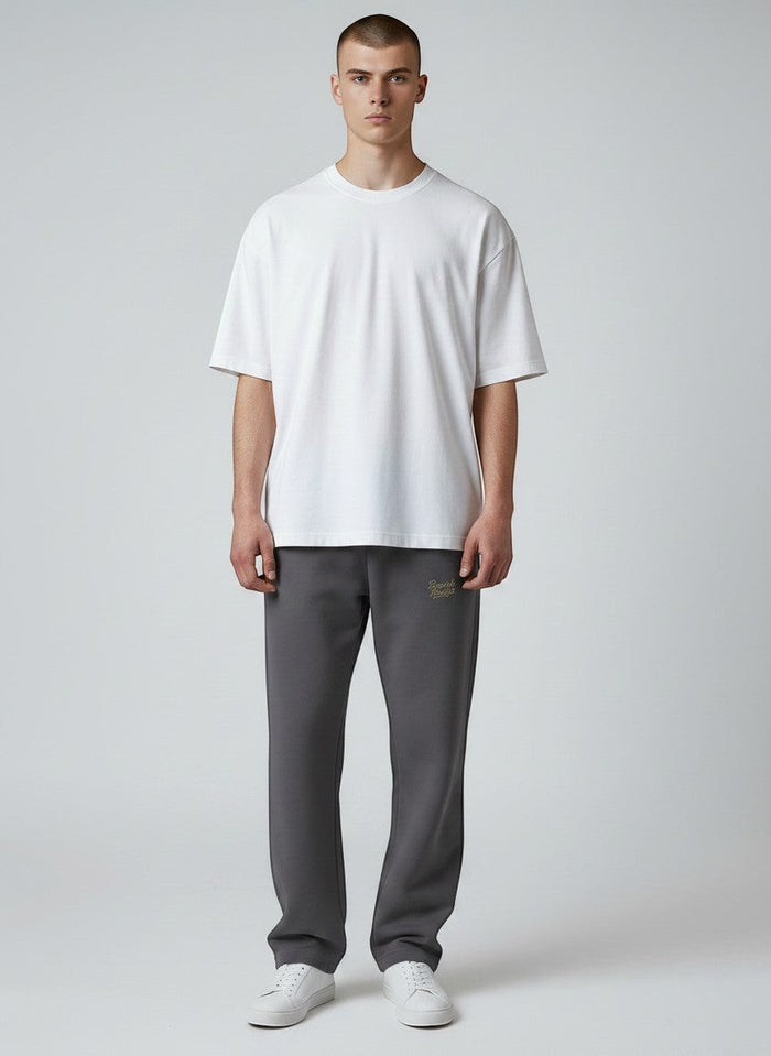 BeachBodyz® dark grey fluffy cotton blend jogging pants with elastic waistband and subtle embroidered logo.
