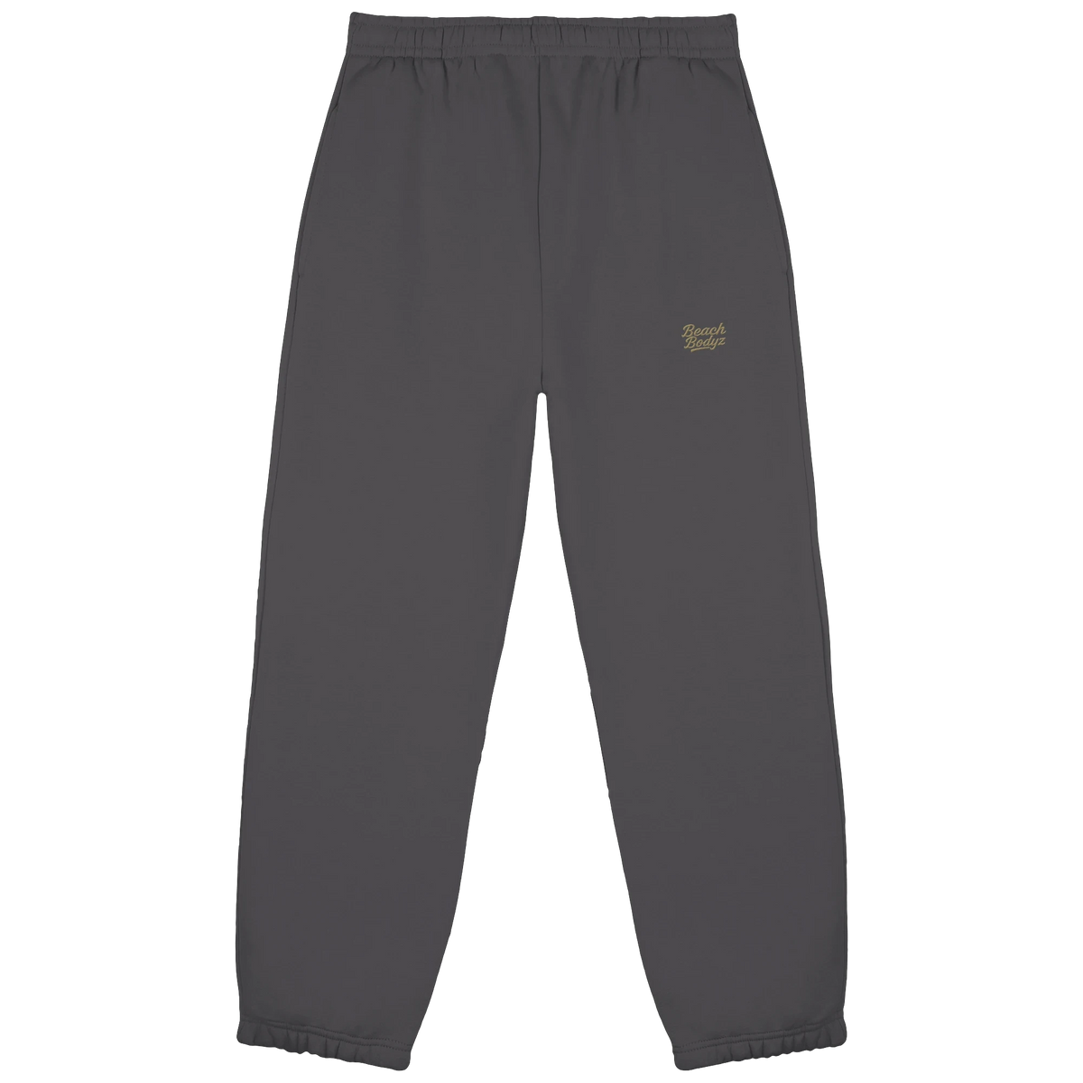 BeachBodyz® dark grey fluffy cotton blend jogging pants with elastic waistband and subtle embroidered logo.