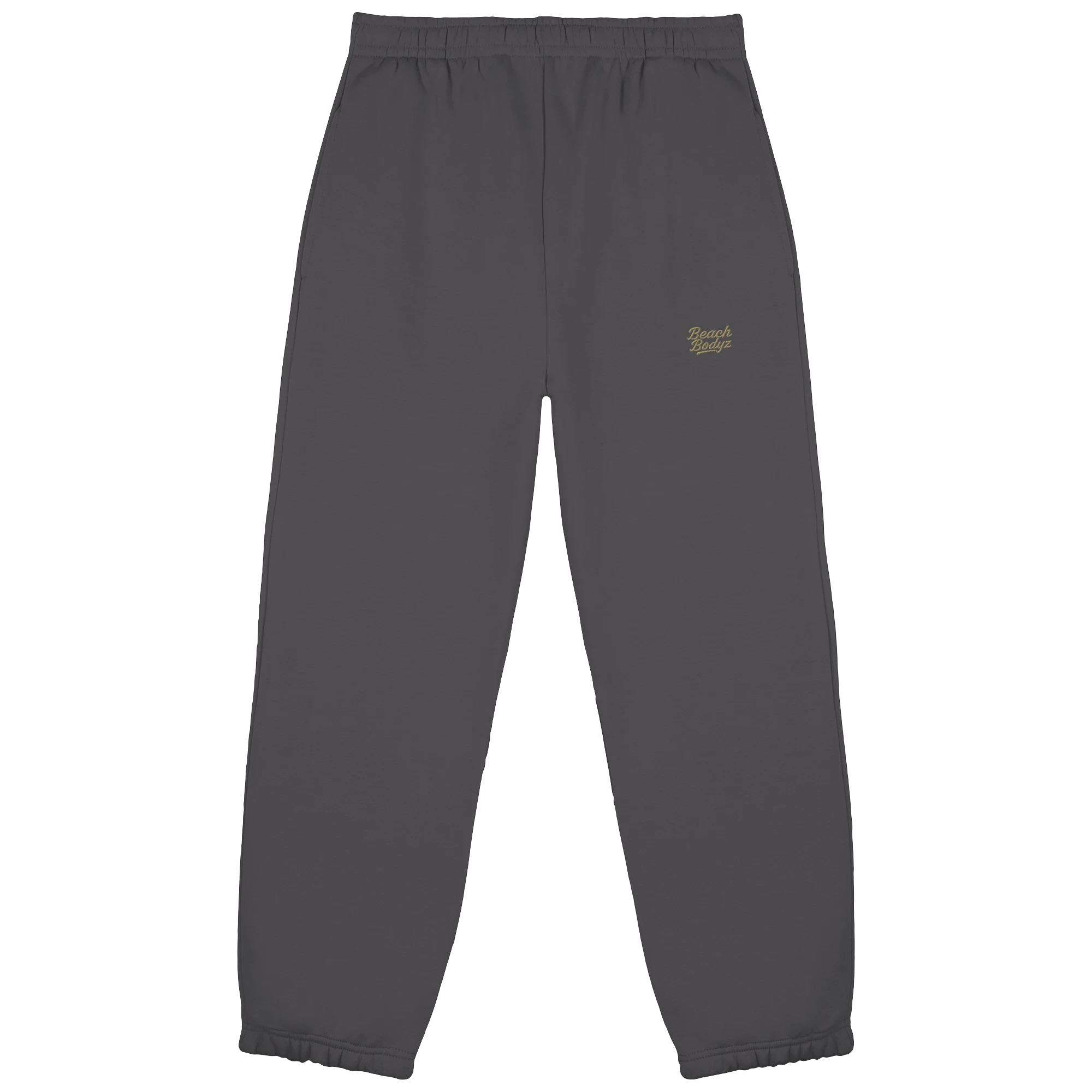 BeachBodyz® dark grey fluffy cotton blend jogging pants with elastic waistband and subtle embroidered logo.