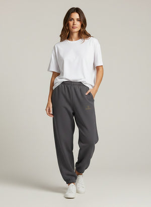 BeachBodyz® dark grey fluffy oversized jogging pants with elastic waistband and cuffs, featuring a small embroidered logo.