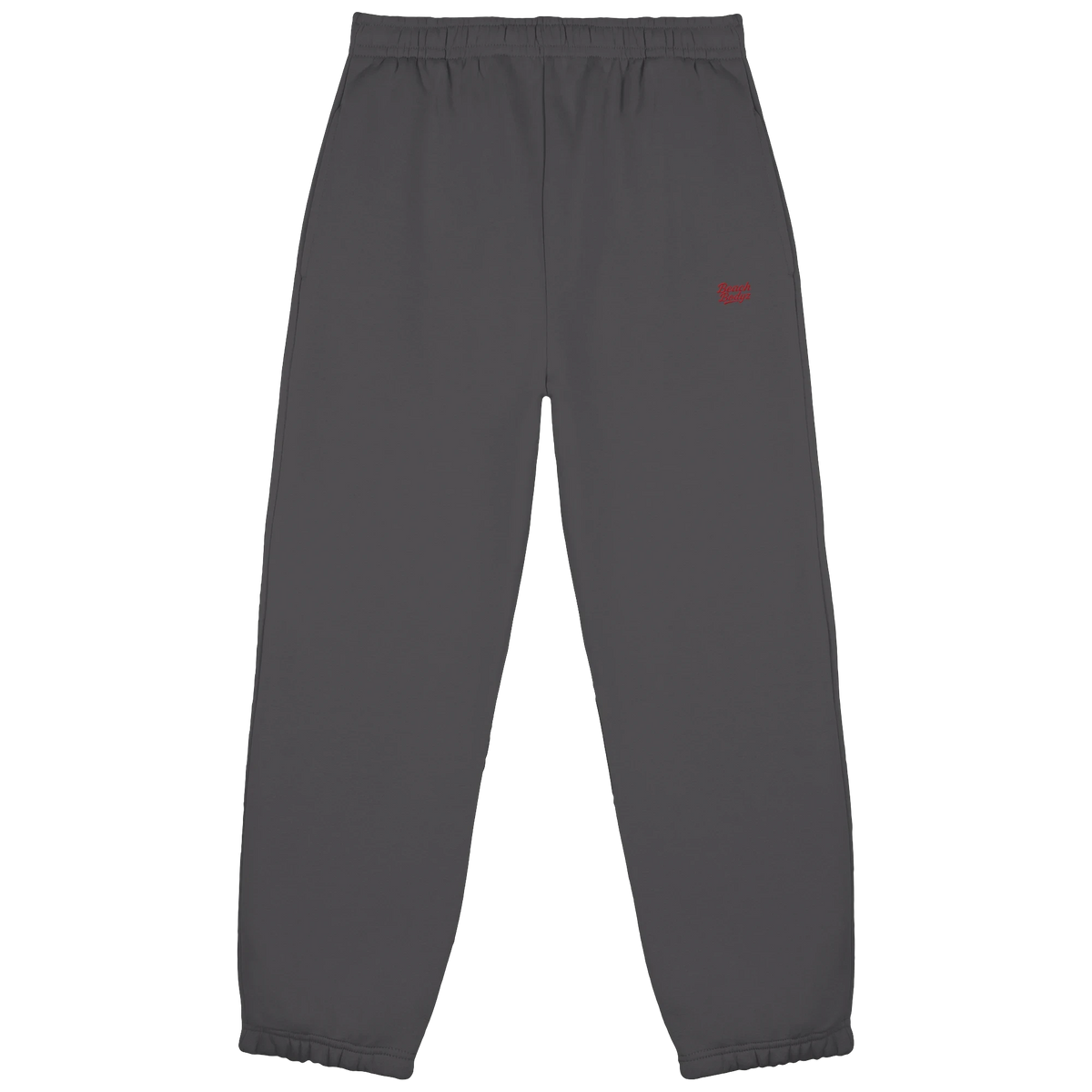 BeachBodyz® dark grey oversized jogginghose with red logo embroidery, made from soft cotton blend.