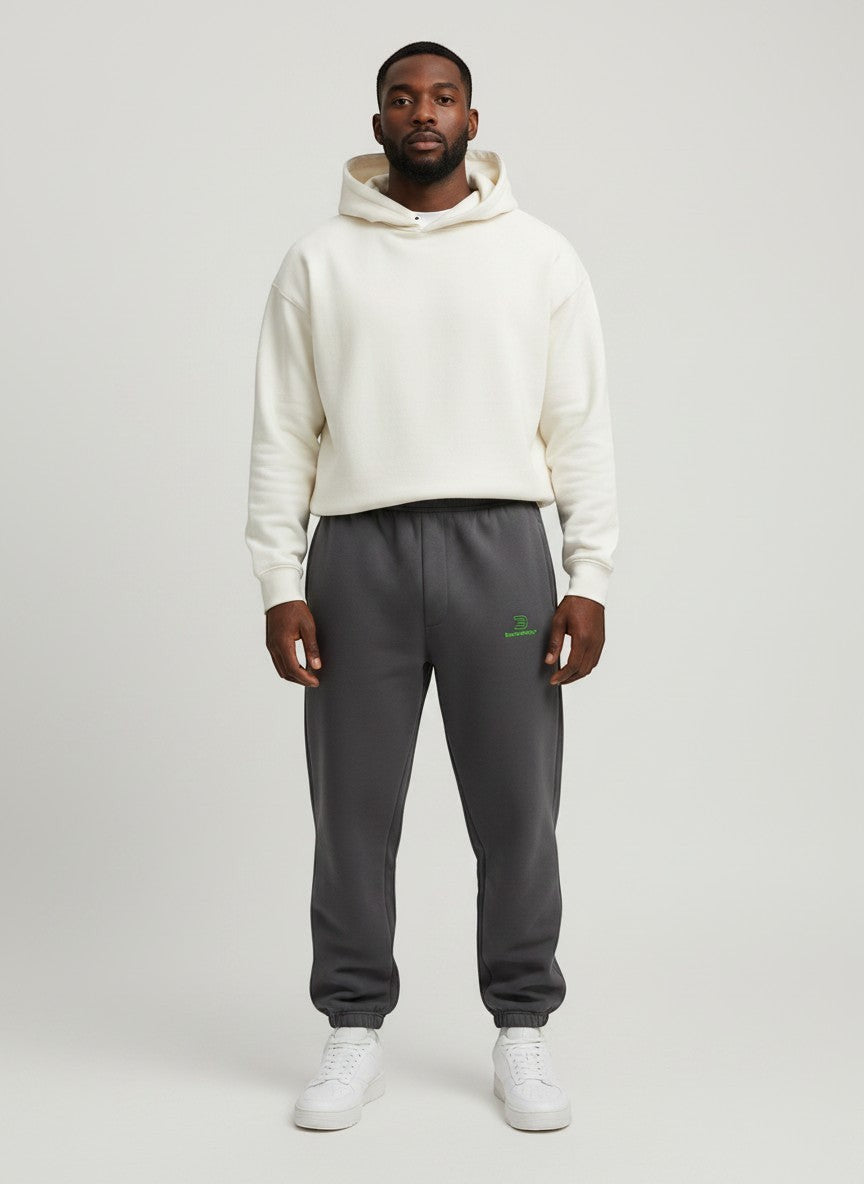 BeachBodyz® dark grey fluffy cotton blend oversized jogginghose with elastic waistband and drawstring.