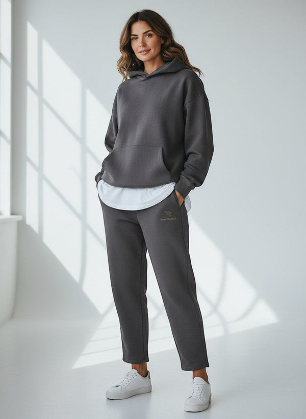 BeachBodyz® dark grey cotton blend jogging pants with elastic waistband and subtle logo.