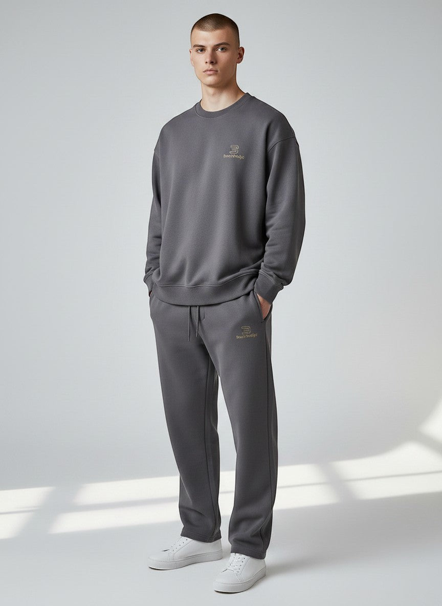BeachBodyz® dark grey cotton blend jogging pants with elastic waistband and subtle logo.