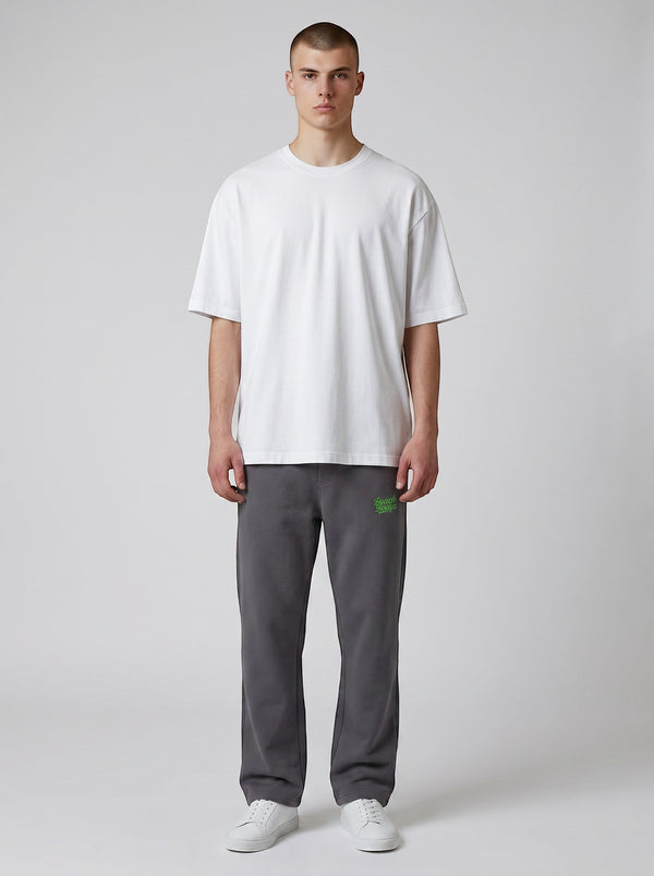 BeachBodyz® dark grey cotton-polyester blend jogging pants with green embroidered logo and elastic waistband.