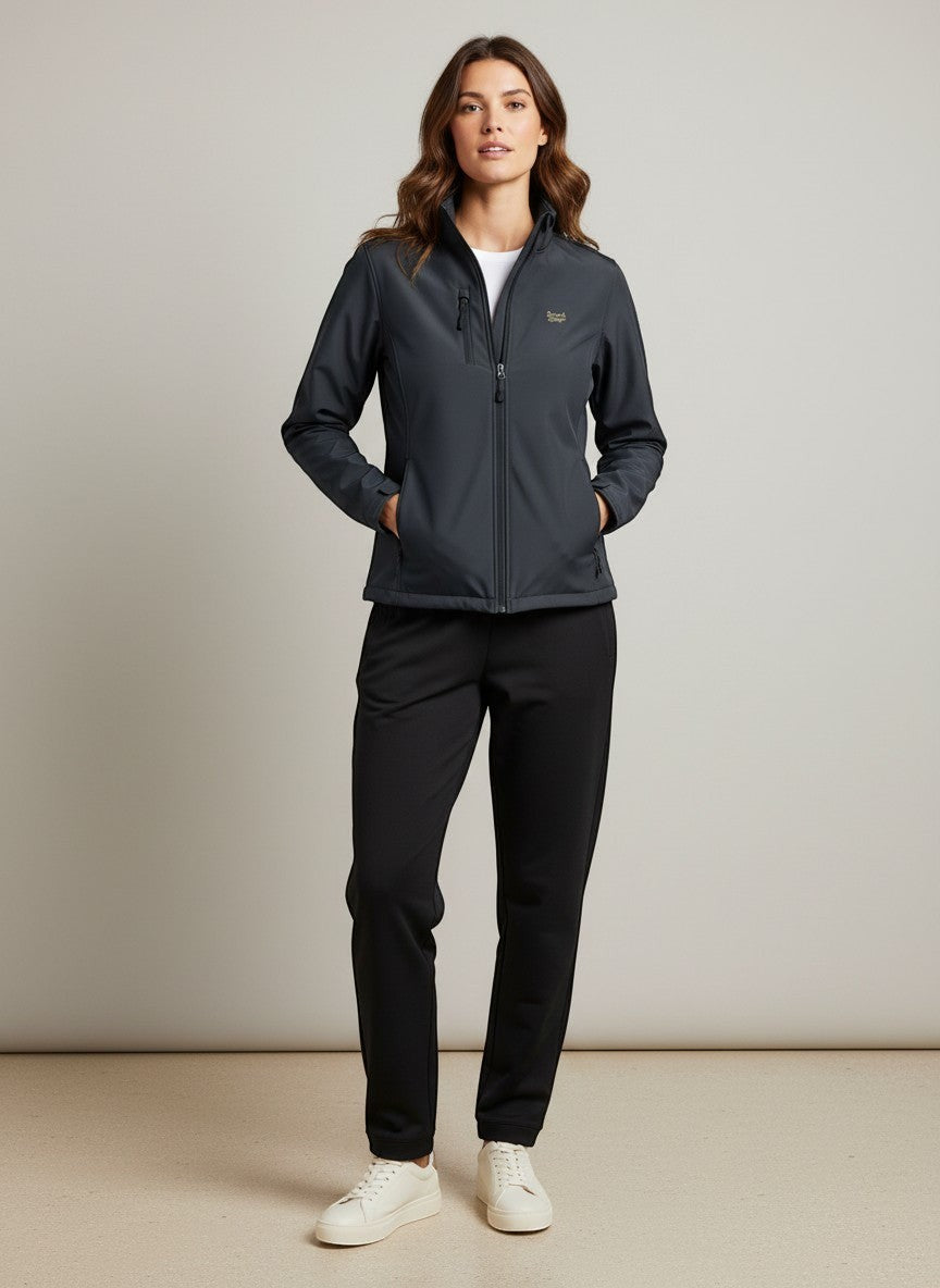 BeachBodyz® dark grey softshell jacket for men and women with zip pockets and a stand-up collar.