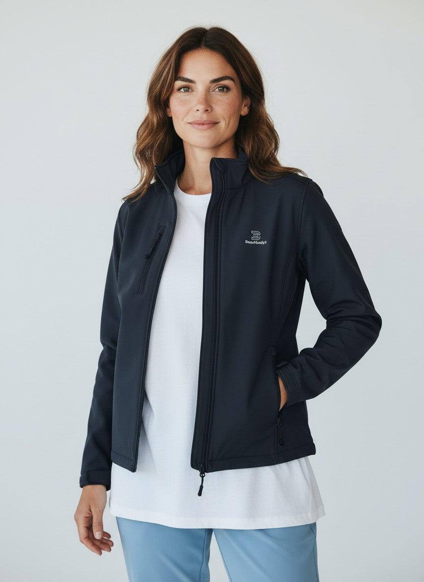 BeachBodyz® dark grey softshell jacket for men and women with zip pockets and embroidered logo.