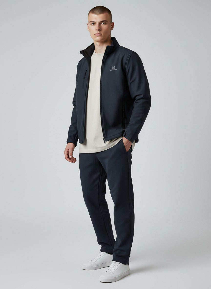 BeachBodyz® dark grey softshell jacket for men and women with zip pockets and a stand-up collar.