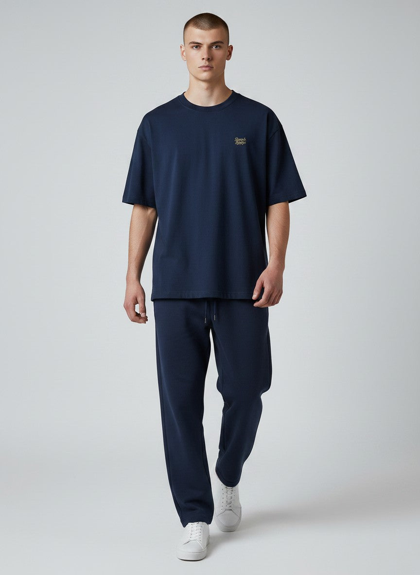 BeachBodyz® dark navy blue oversized t-shirt made from organic cotton with a small embroidered logo on the chest.