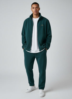 BeachBodyz® Silence fleece jacket in fir green, featuring a zip-up front, stand-up collar, and embroidered logo.