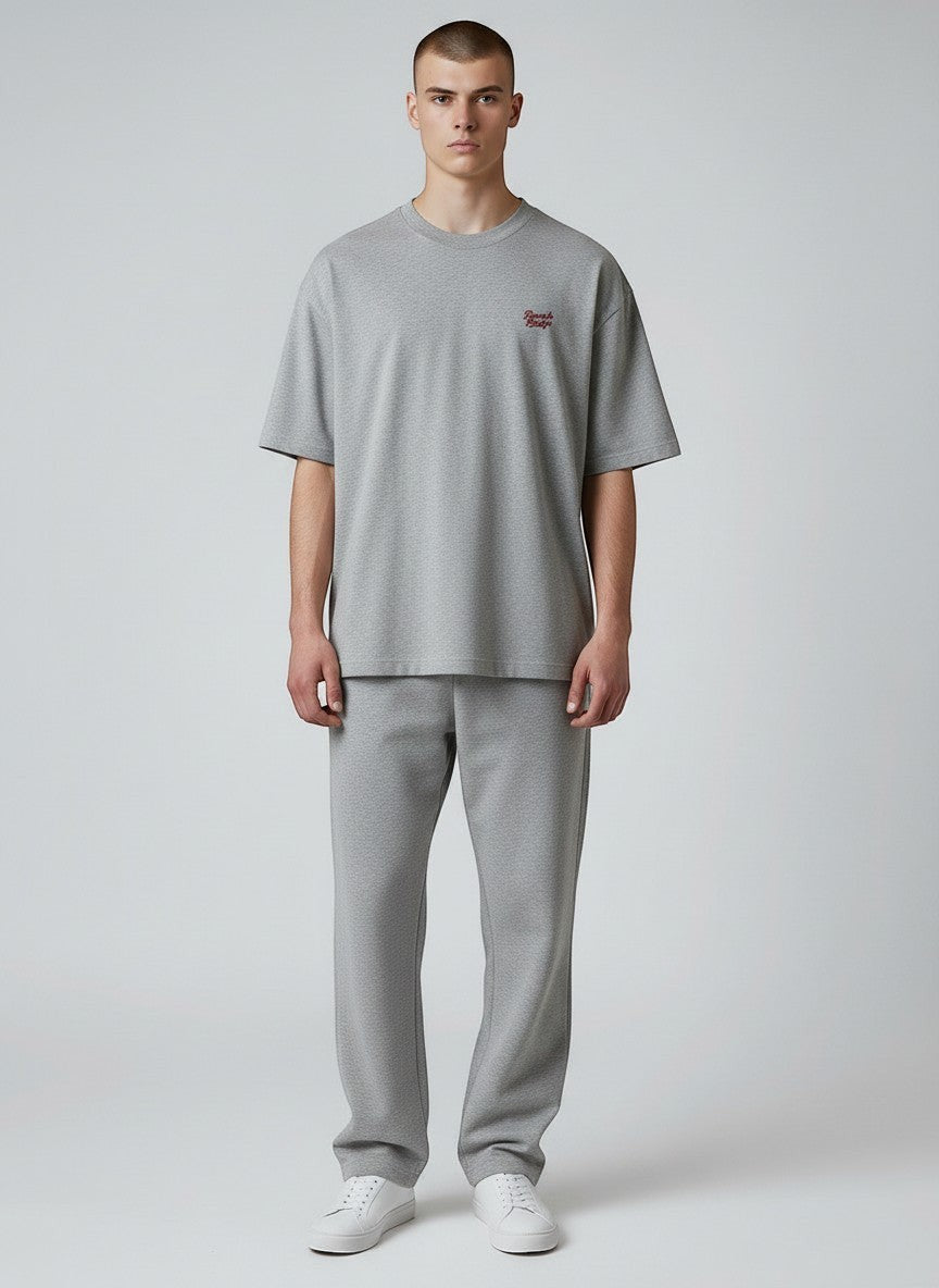 BeachBodyz® grey oversized t-shirt made from bio-cotton with red embroidered logo on chest.