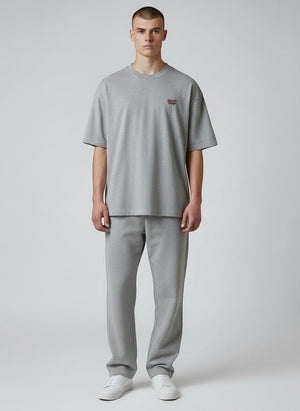 BeachBodyz® grey oversized t-shirt made from bio-cotton with red embroidered logo on chest.