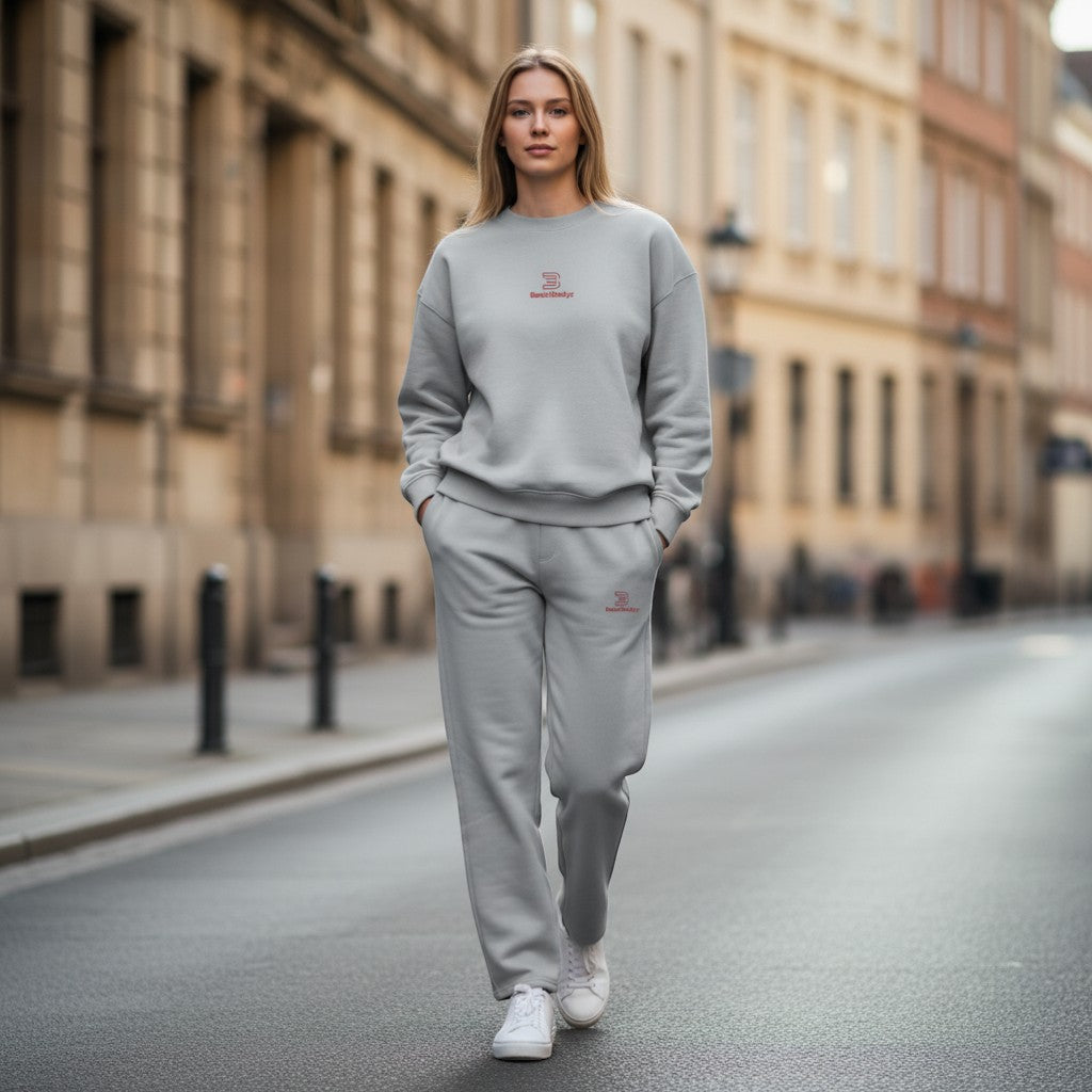 BeachBodyz® grey cotton-blend jogging pants with elastic waistband and subtle logo detail.