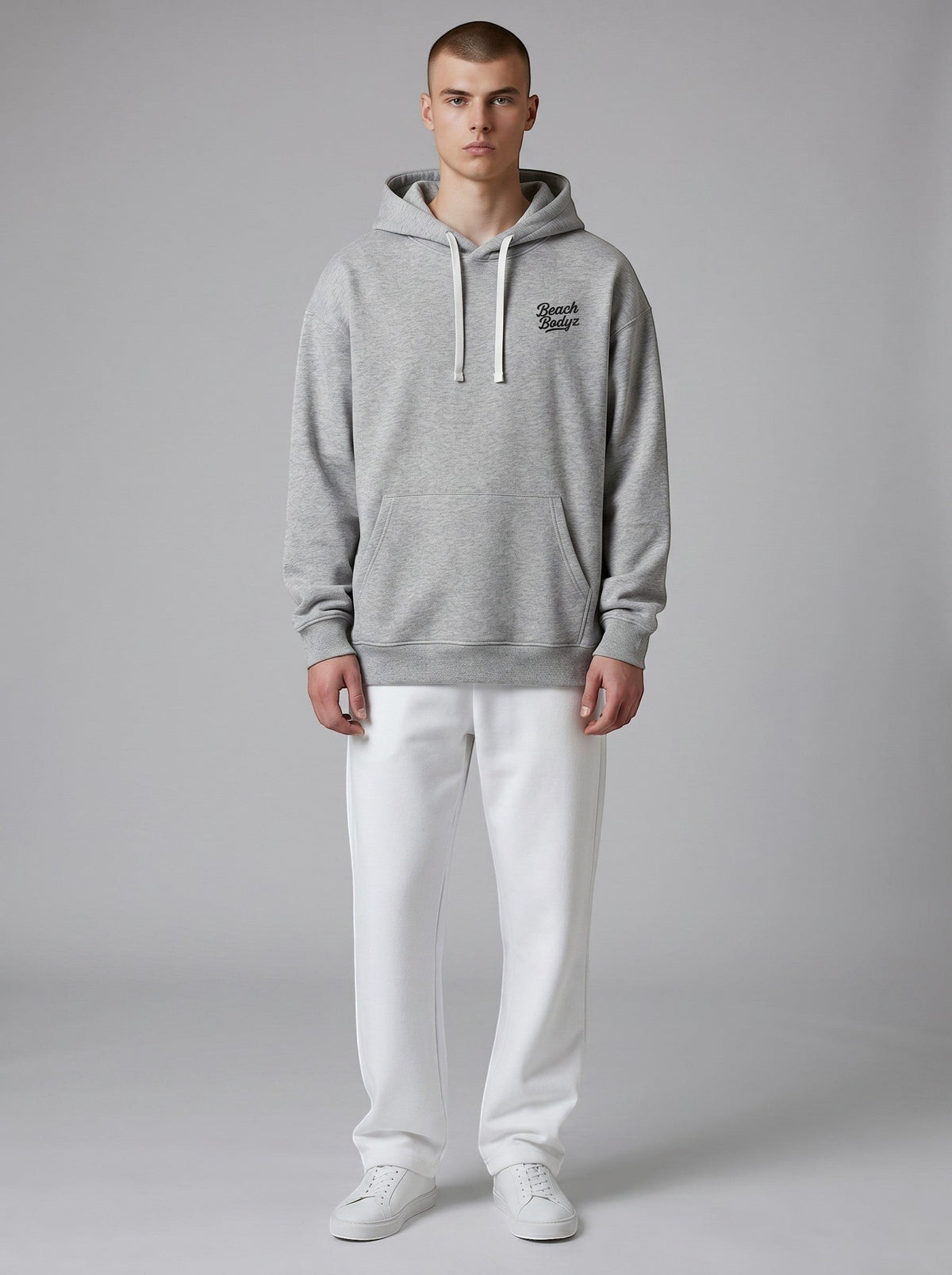 BeachBodyz® grey heather oversized hoodie made from 400gsm bio-cotton with embroidered logo on chest.