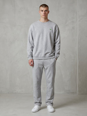 BeachBodyz® grey heather organic cotton oversized sweatshirt with embroidered green monster logo on chest.