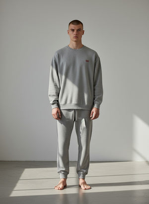 BeachBodyz® grey heather oversized sweatshirt made from organic cotton with a small red embroidered logo on the chest.