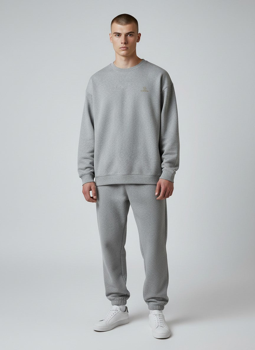 BeachBodyz® grey heather oversized sweatshirt made from organic cotton with subtle embroidered logo on chest.