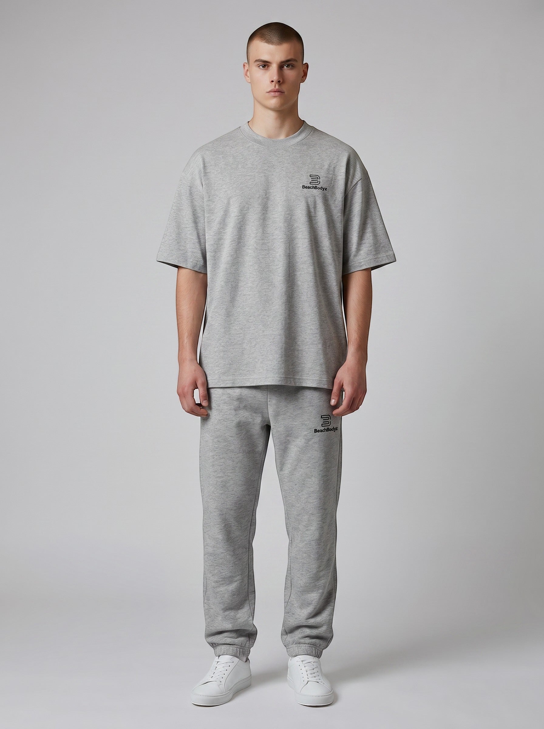 BeachBodyz® grey marl 100% organic cotton oversized t-shirt with embroidered logo on chest.