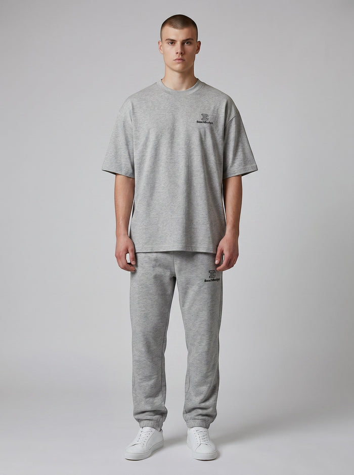 BeachBodyz® grey marl 100% organic cotton oversized t-shirt with embroidered logo on chest.