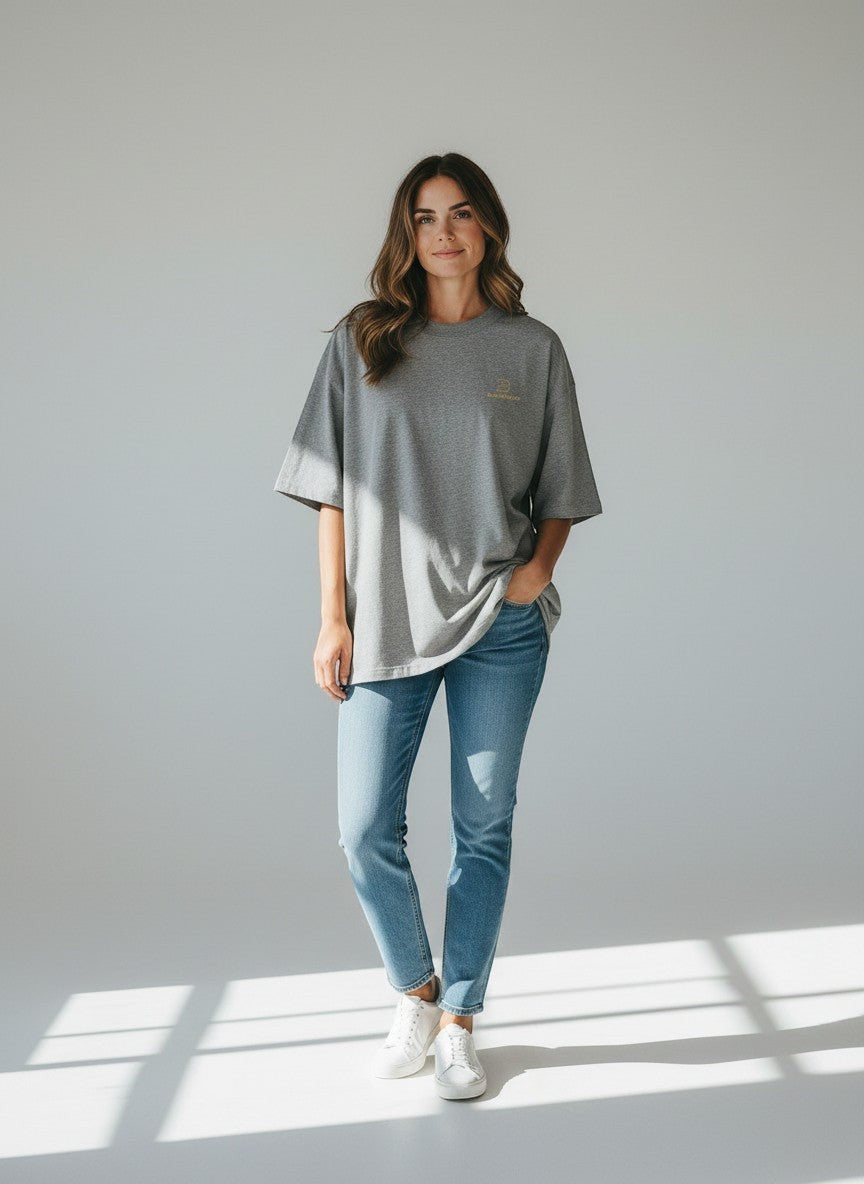 BeachBodyz® grey oversized t-shirt made from organic cotton with a small embroidered logo on the chest.