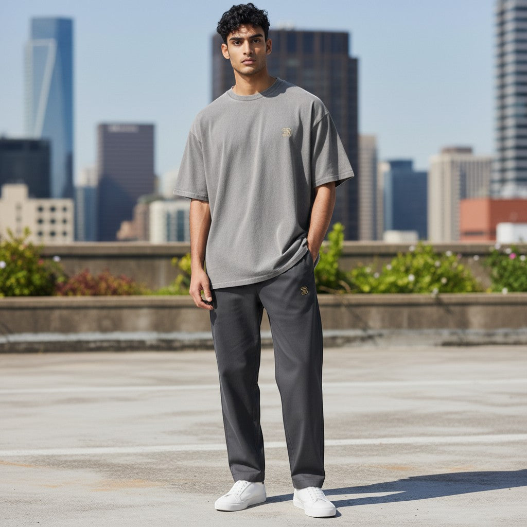 BeachBodyz® grey oversized t-shirt made from 100% premium cotton with a subtle gold logo on the chest.