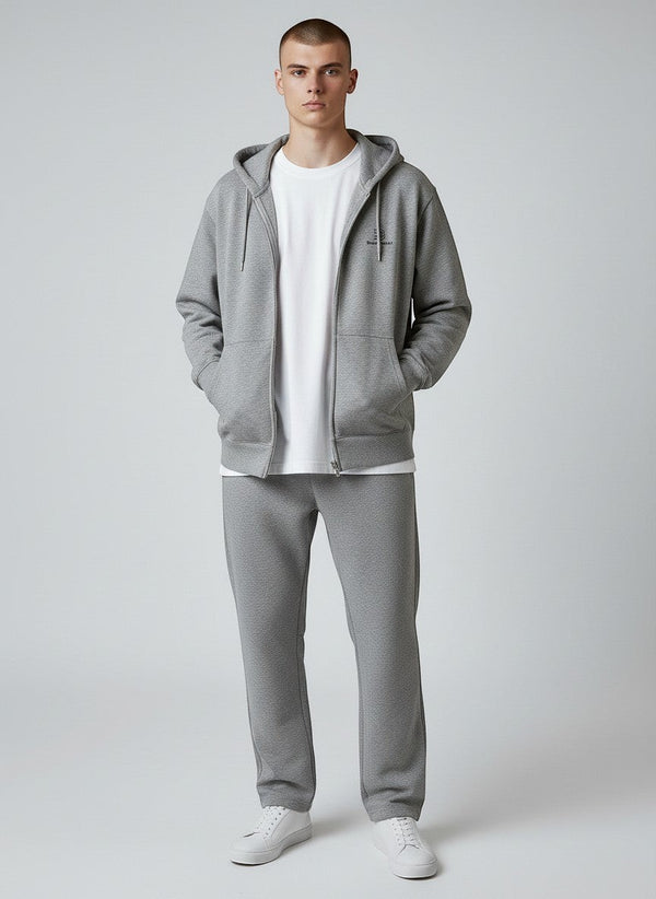 BeachBodyz® heather grey zip-up hoodie with subtle logo embroidery and front pockets. Made from a soft cotton blend.