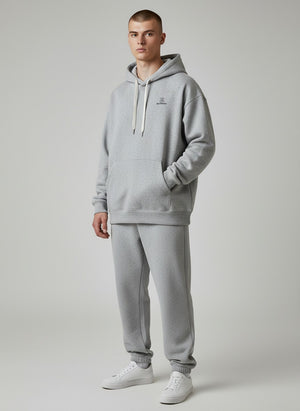 BeachBodyz® heather grey oversized hoodie made from 400gsm bio-cotton with embroidered logo on chest and front pocket.