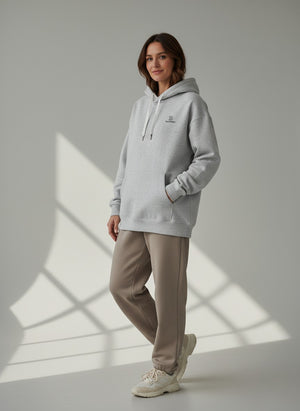 BeachBodyz® heather grey oversized hoodie made from 400gsm organic cotton with embroidered logo on chest and kangaroo pocket.