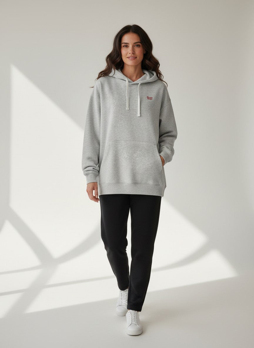 BeachBodyz® heather grey oversized hoodie made from 400gsm organic cotton with a small embroidered logo on the chest.