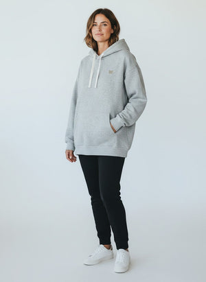 BeachBodyz® heather grey oversized hoodie made from 400gsm organic cotton with embroidered logo on chest.