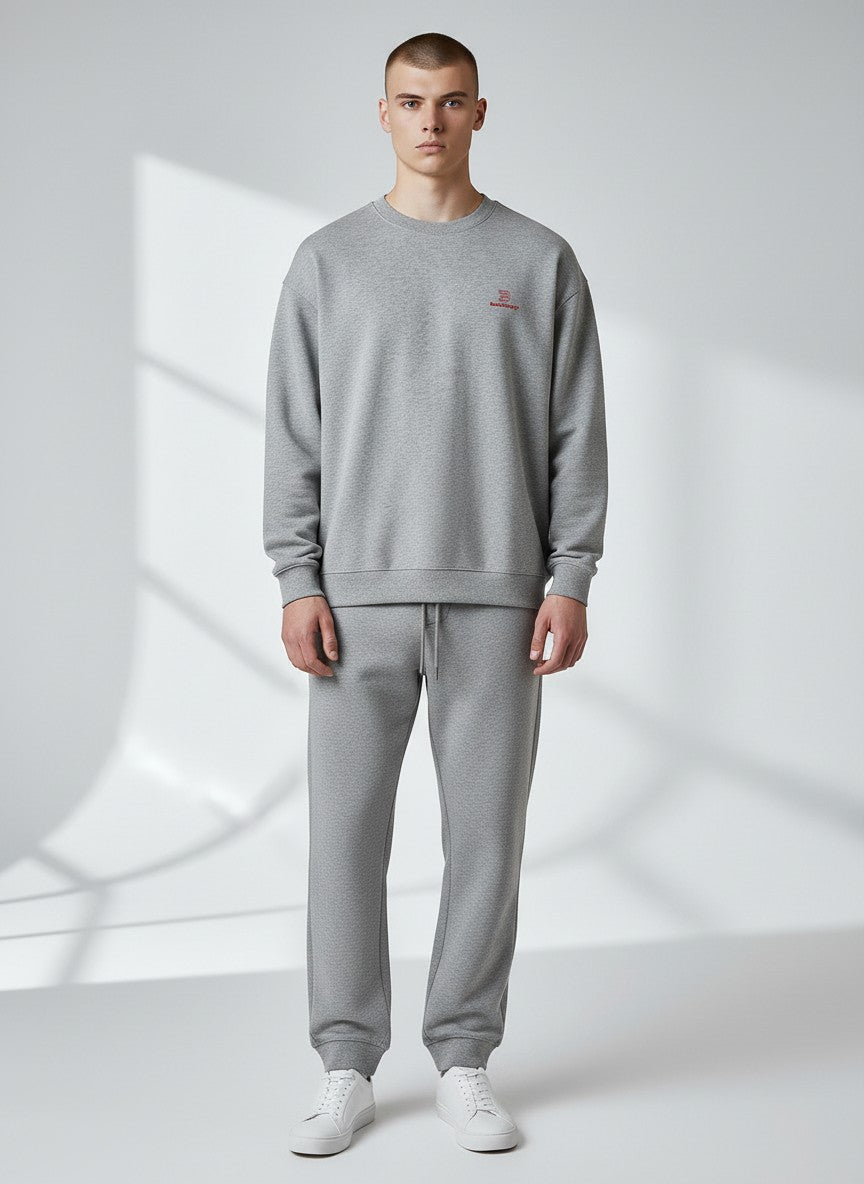BeachBodyz® heather grey organic cotton oversized sweatshirt with embroidered logo on chest.