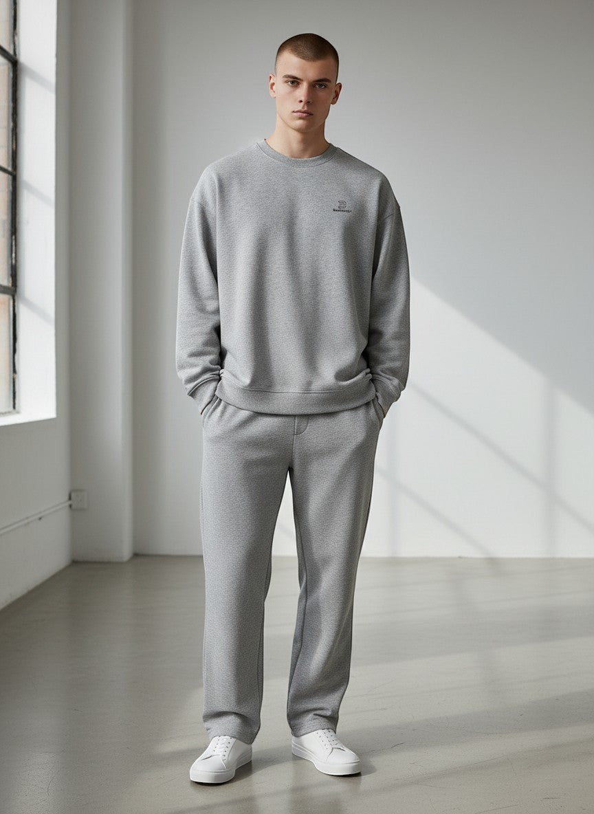 BeachBodyz® heather grey organic cotton oversized sweatshirt with embroidered logo on chest.