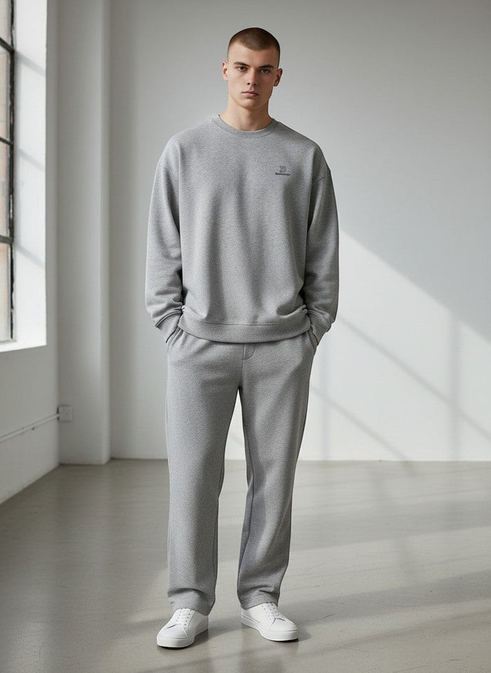 BeachBodyz® heather grey organic cotton oversized sweatshirt with embroidered logo on chest.