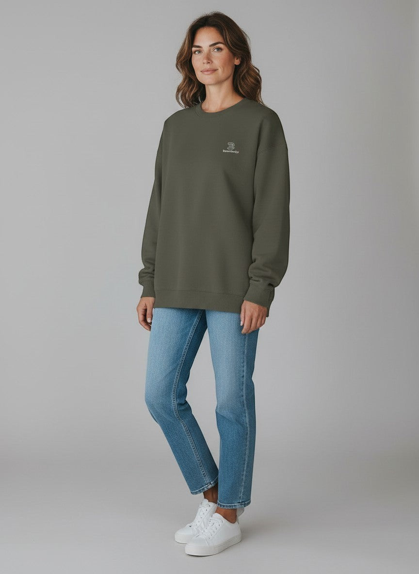BeachBodyz® khaki oversized sweatshirt made from bio-cotton with a small embroidered logo on the chest.