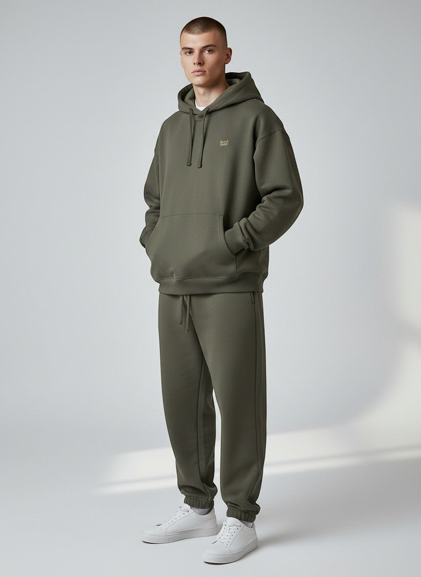 BeachBodyz® khaki oversized hoodie made from 400gsm organic cotton with embroidered logo on chest.