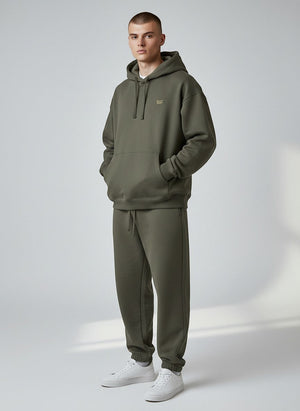 BeachBodyz® khaki oversized hoodie made from 400gsm organic cotton with embroidered logo on chest.