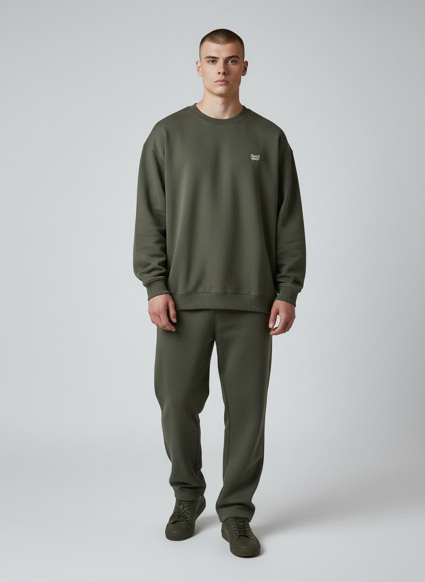 BeachBodyz® khaki oversized sweatshirt made from bio-cotton with a small embroidered logo on the chest.