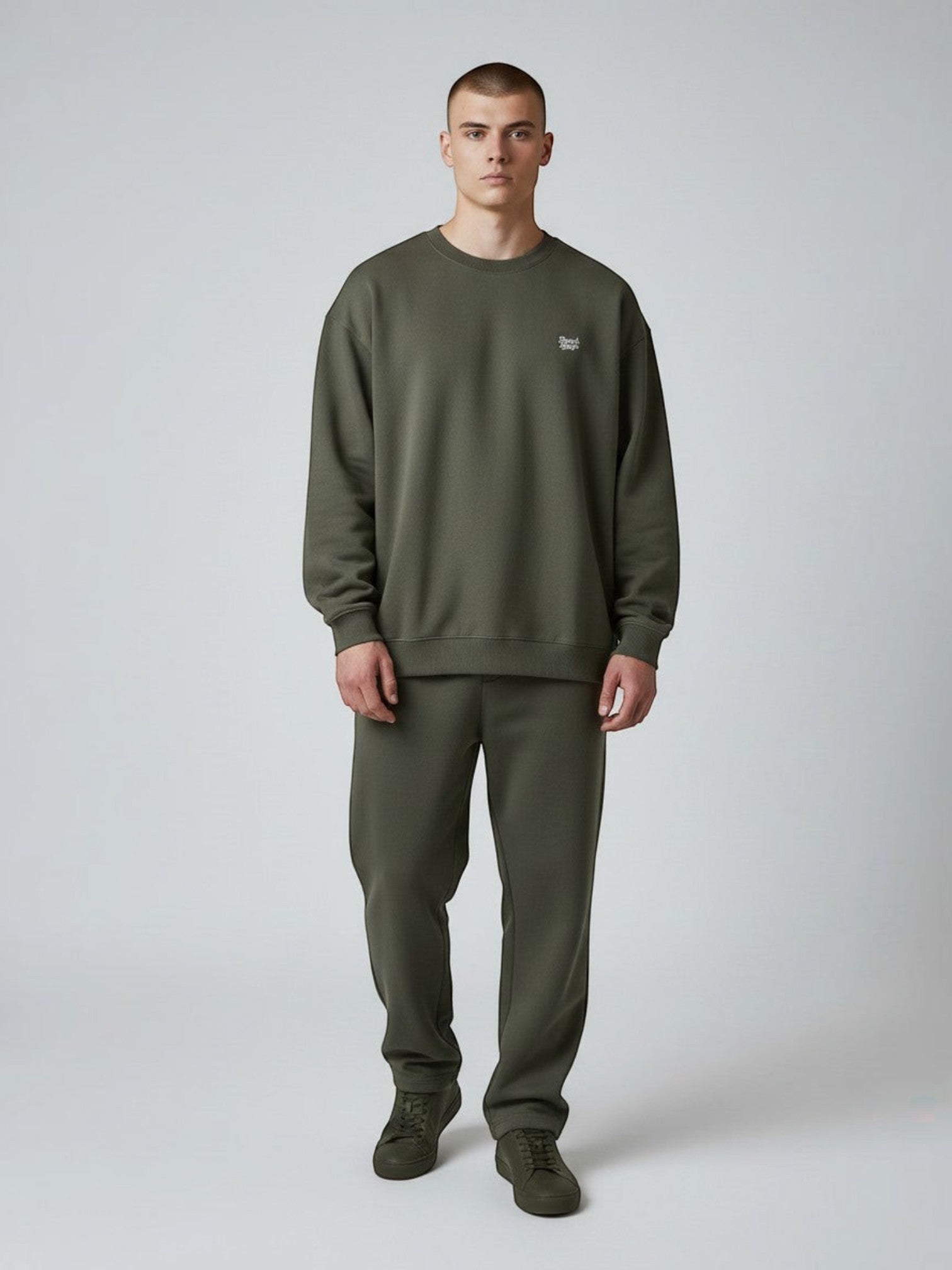 BeachBodyz® khaki oversized sweatshirt made from bio-cotton with a small embroidered logo on the chest.