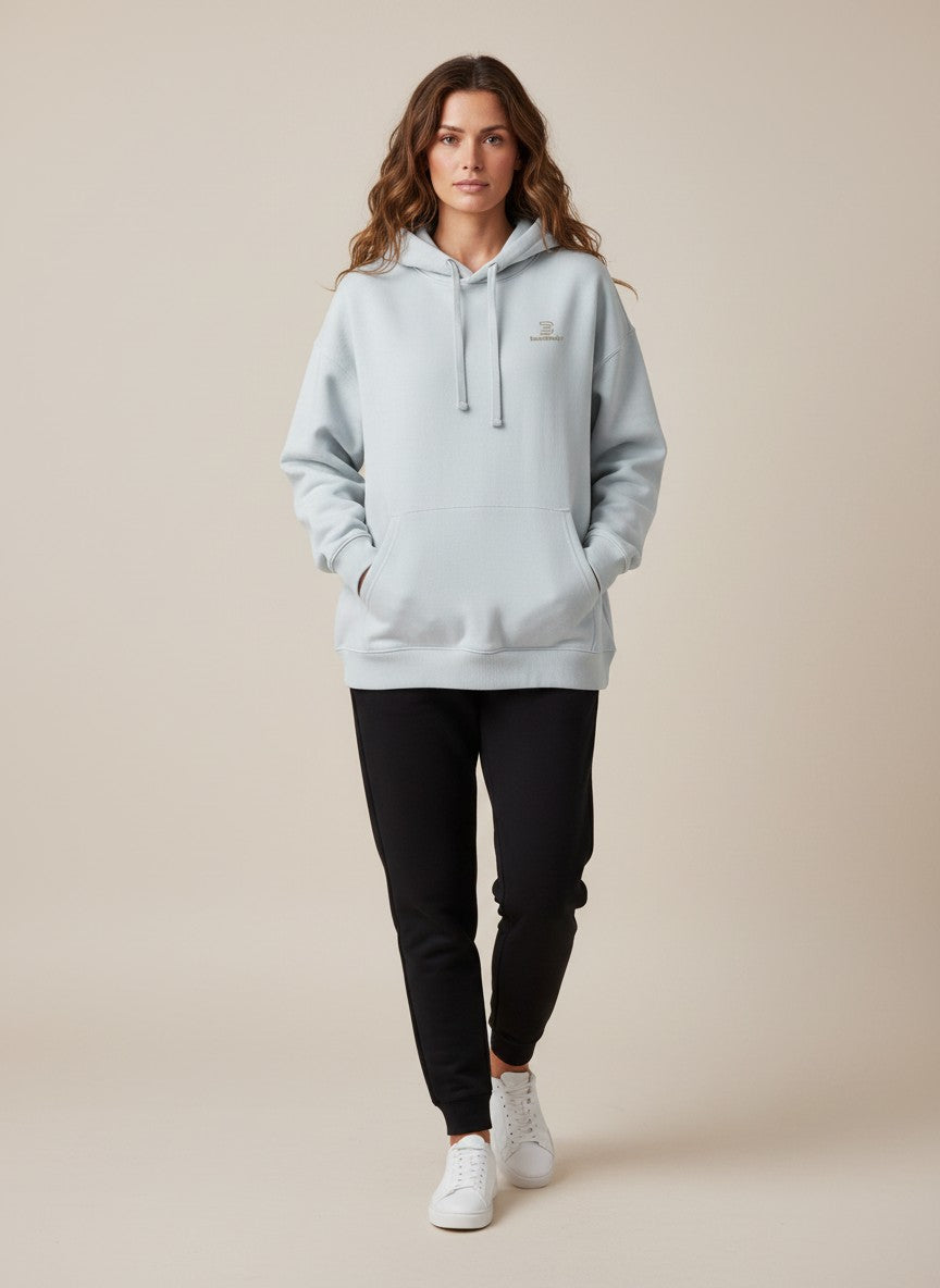 BeachBodyz® light blue oversized hoodie made from 400gsm bio-cotton with embroidered logo on chest.