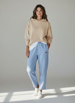 BeachBodyz® light blue cotton blend joggers with embroidered logo and elastic waistband.