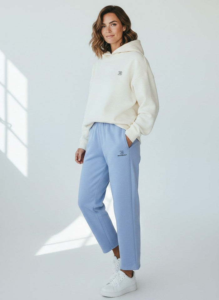 BeachBodyz® light blue cotton blend jogging pants with elastic waistband and subtle logo.