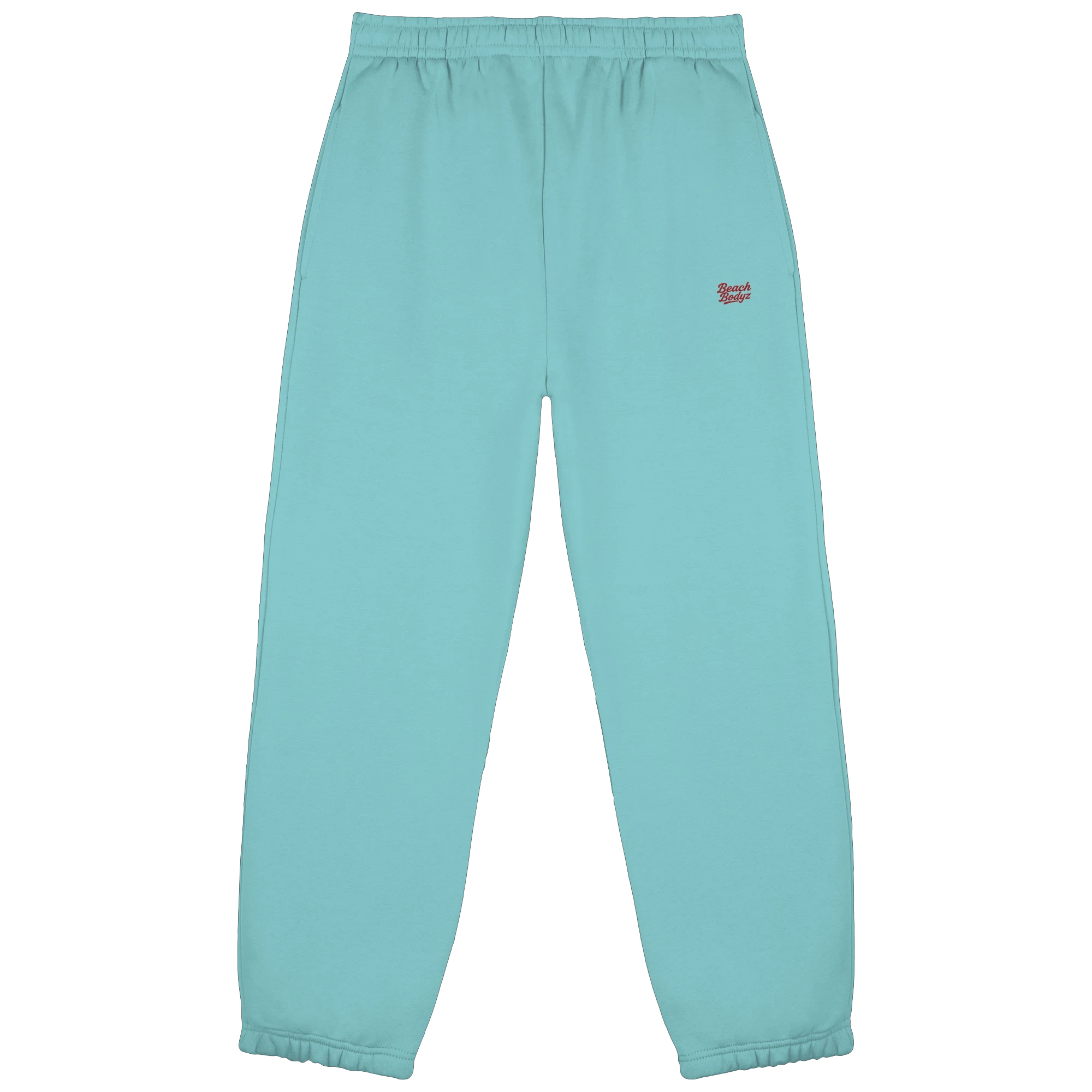 BeachBodyz® light blue fluffy cotton blend oversized jogging pants with elastic waistband and cuffs.