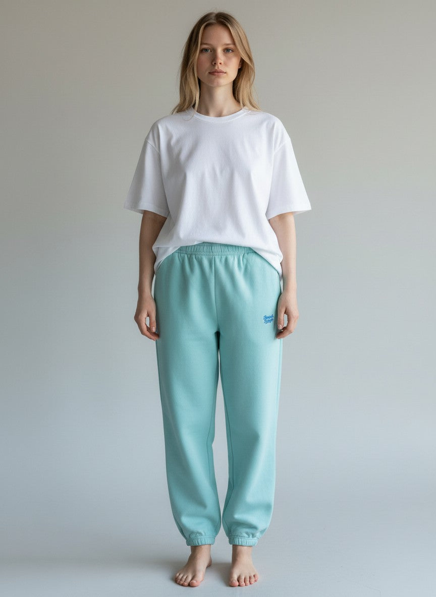 BeachBodyz® light blue fluffy cotton blend oversized jogging pants with embroidered logo.